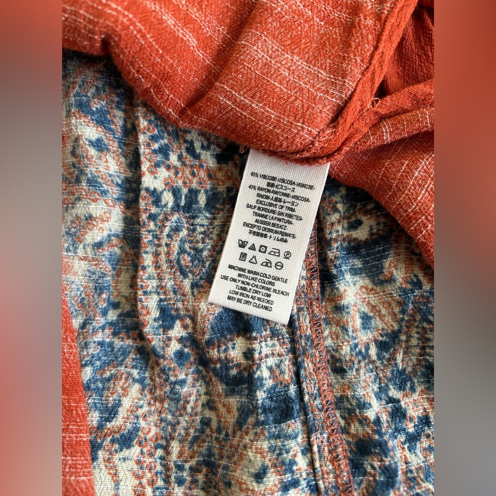 FREE PEOPLE SZ M Slubbed Crinkle Wildest Tunic Persimmon FRONT CRISS CROSS TIE - Picture 12 of 12